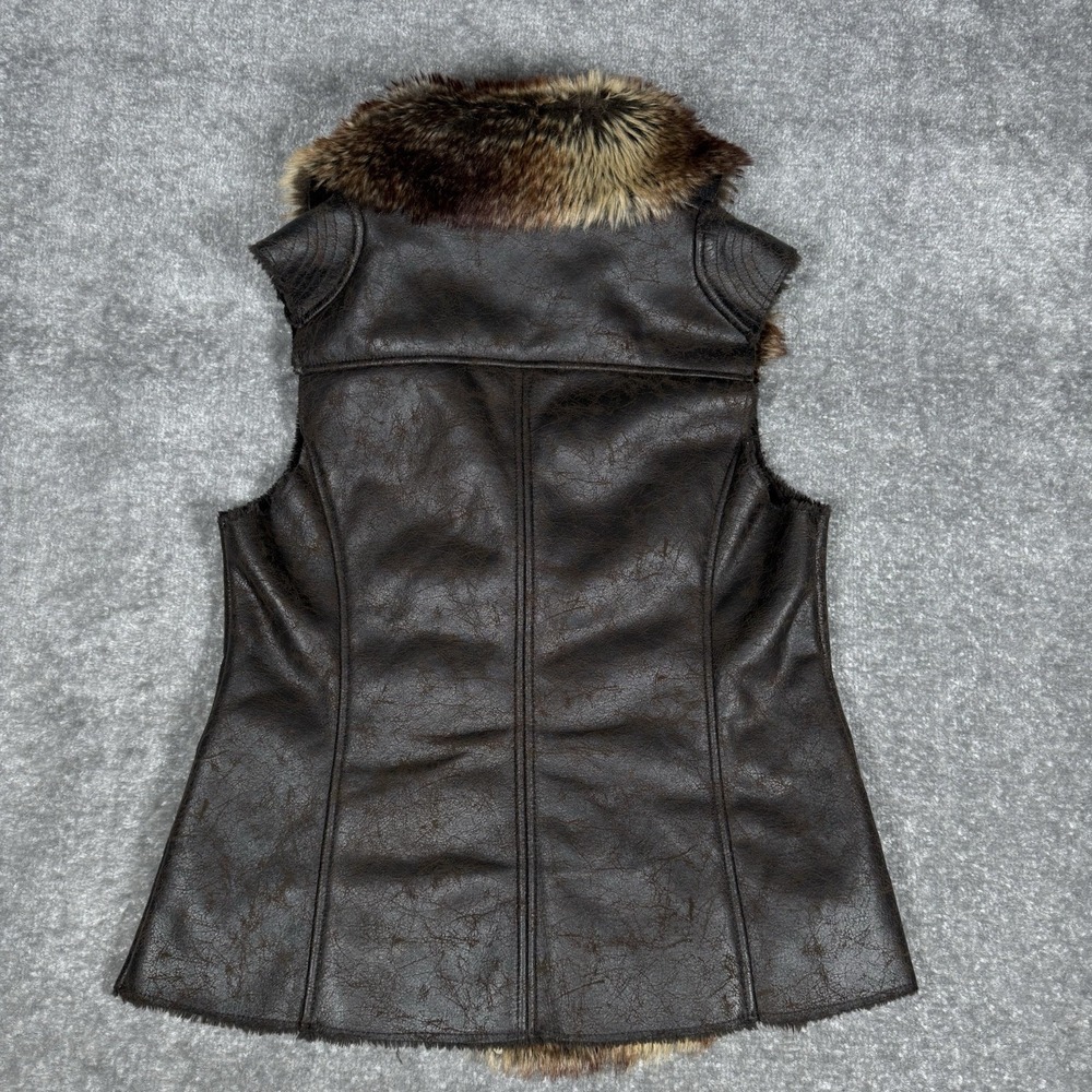 Members Only Vest Women's Large Brown Natalie Moto Faux Fur Full Zip - Picture 2 of 10